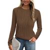 Women's Fashion Round Neck Long Sleeve T-Shirt Solid Color Textured Bottom Top