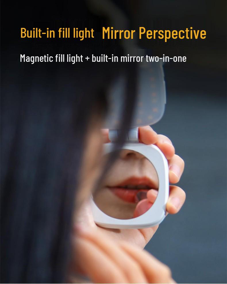 Portable Mini Folding Magnetic Selfie Light with Makeup Mirror