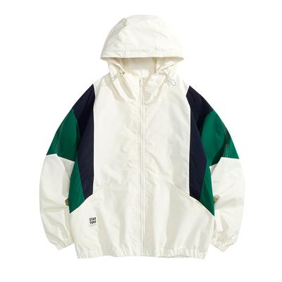 Jacke Herren Frühling und Herbst Spleißen Retro Kontrast Kapuzenjacke Paar Jacke Lässige lose Sportjacke