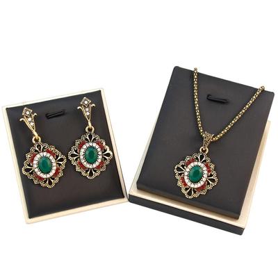 Vintage Bohemia Women Earring Necklace Sets Antique Gold Color Retro Jewelry Sets Bronze Pendant Necklace Set