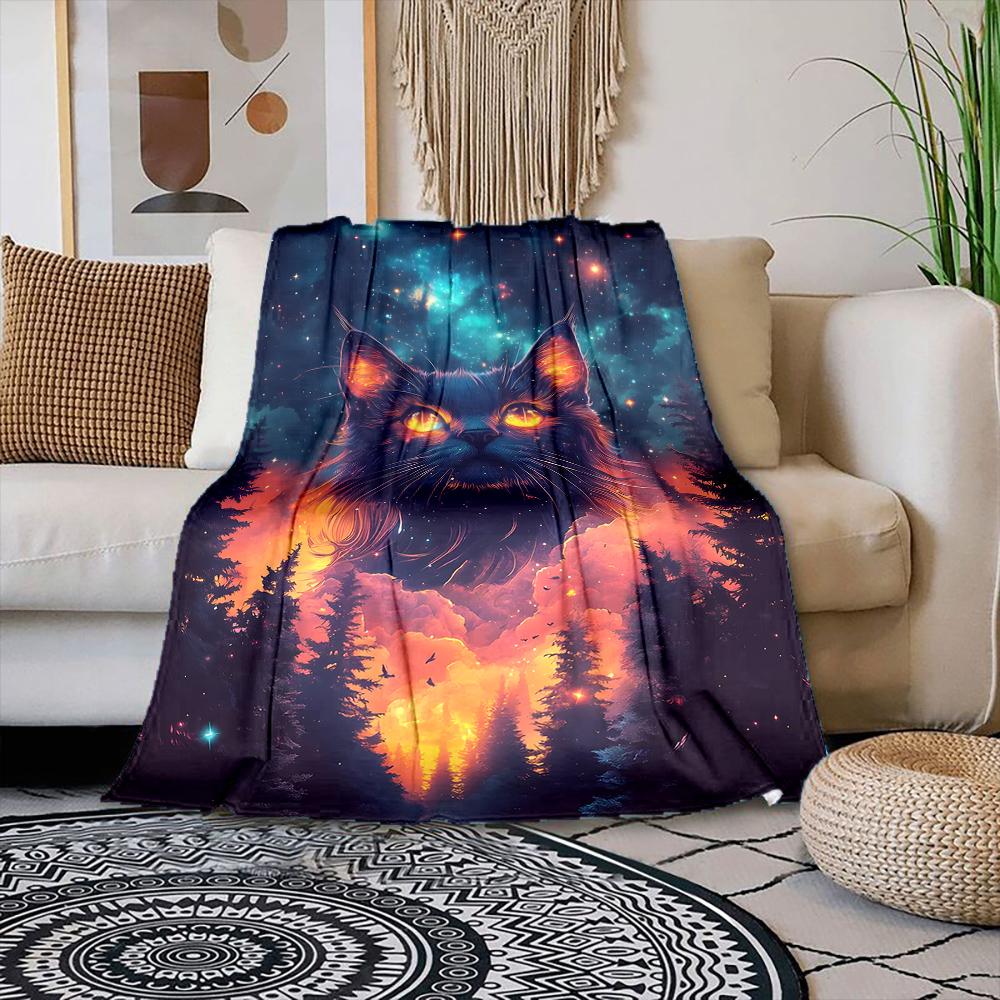 

Multiple sizes Cat head in starry forest Print Blanket Warm Soft Suitable for All Seasons for Home Sofa Travel Camping Picnics 75x100cm