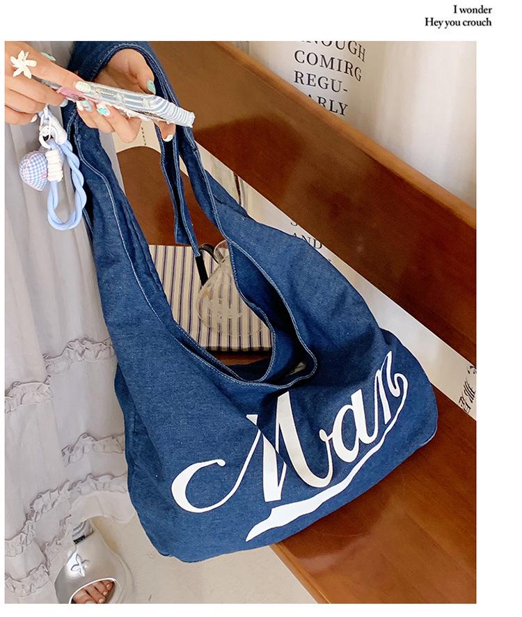 2025 Autumn Versatile Denim Canvas Tote: European & American Retro Style, Large Capacity Shoulder Bag for Students