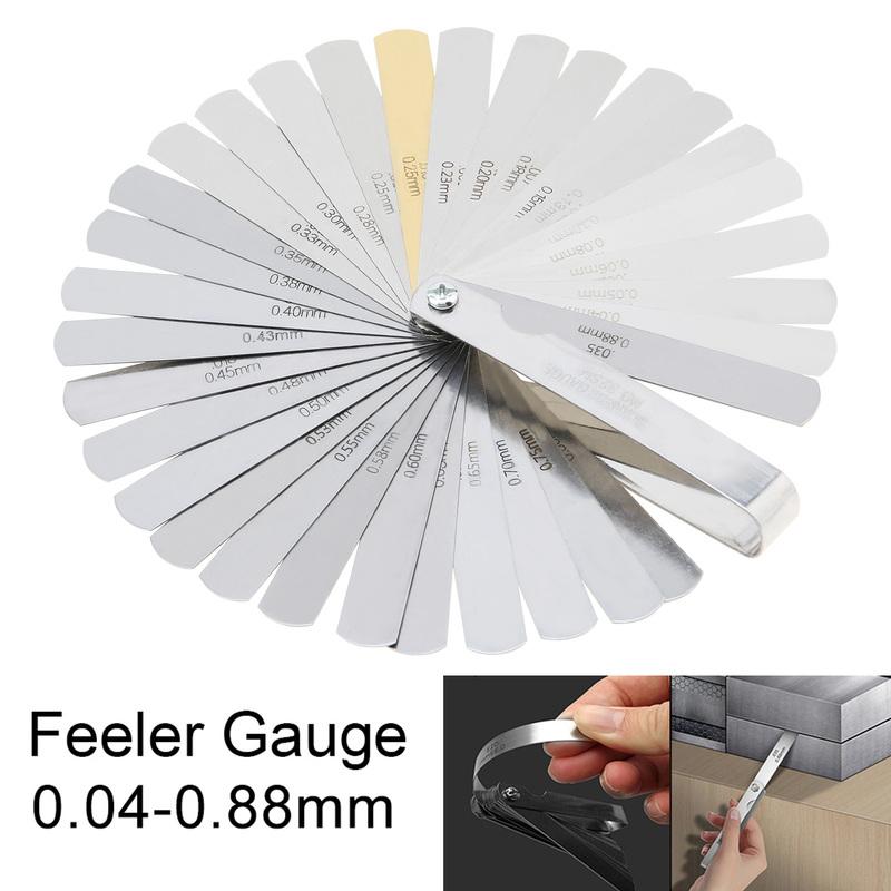 32 Blades Feeler Gauge Metric Gap Filler Gauge 0.04-0.88mm Stainless Steel High Precision Thickness Gauge Measurement Tool