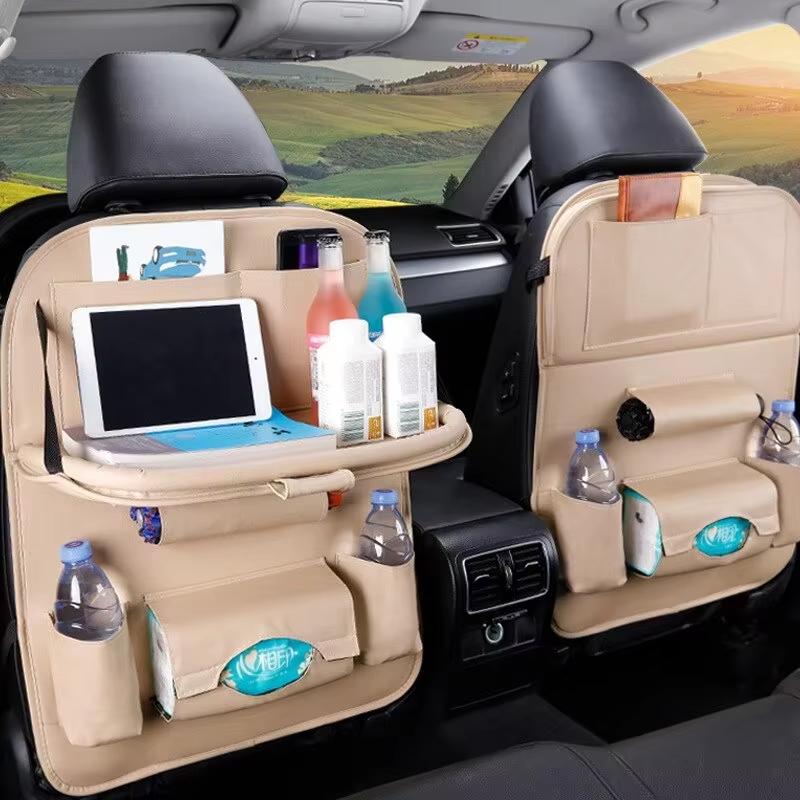 Car Back Seat Organizer Storage Bag with Foldable Table Tray Tablet Holder Tissue Box