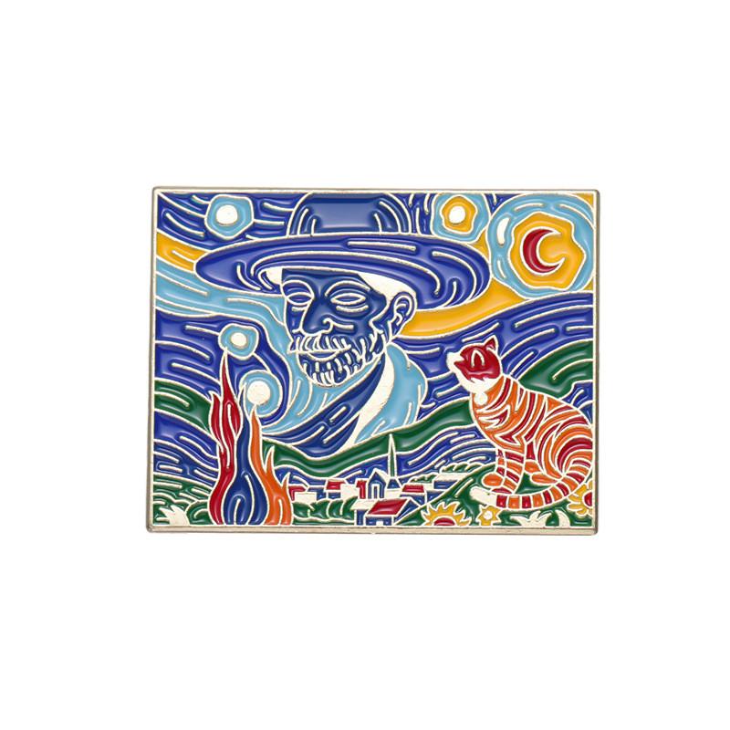 Alloy Stylishly Unique Brooch With Playful Cartoon Characters And Starry Sky Theme