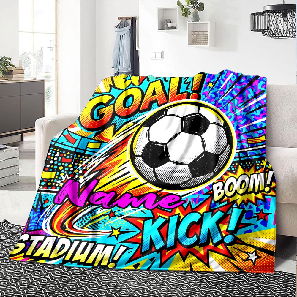 Custom Name Soccer Theme Printed Blanket - Perfect for Couch, Bed, Travel & Outdoor Use | Machine Washable, Cozy & Durable.