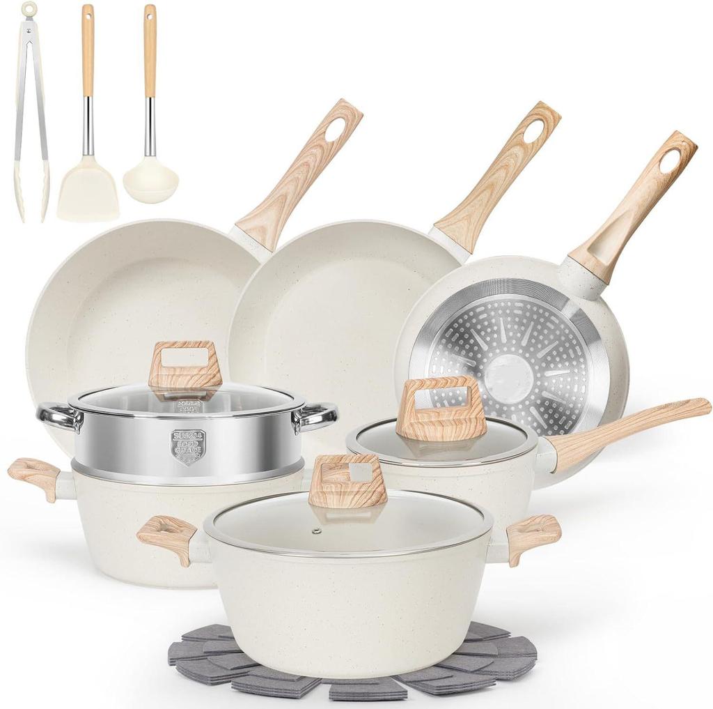 12-Piece Granite Cookware Set: Frying Pan, Wok, Soup Pot, and More - Ideal Holiday Gift!