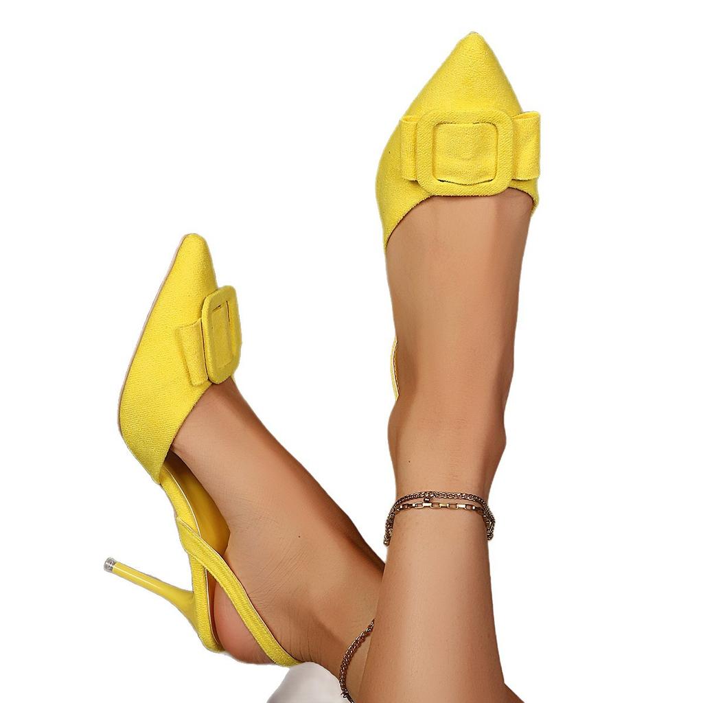 Women's shoes 2025 summer new temperament pointed square buckle fashion versatile high-heeled single shoes