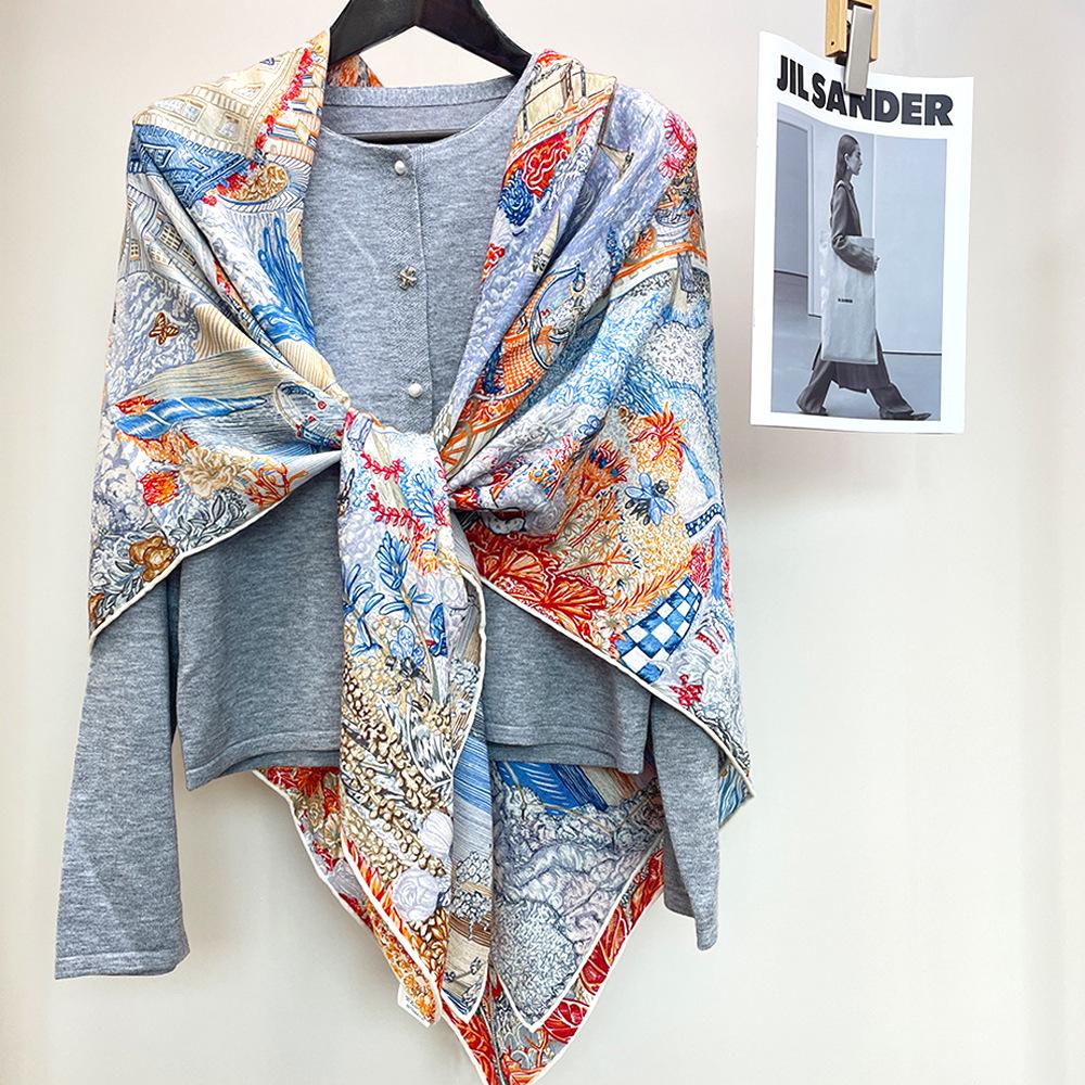 Fu Bao Double-Sided Silk Wool Scarf: Colorful, Large, and Warm Shawl for Autumn and Winter