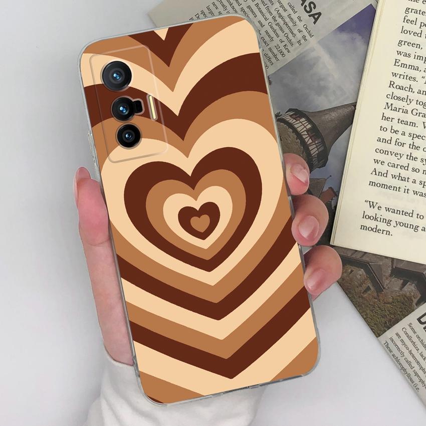Casing For Vivo X70 X80 X60 Pro Plus X200S X21 X27 Beautiful Pink Heartshaped Pattern Phone Case Transparent Silicone Anti Slip Shell For Vivo Housing