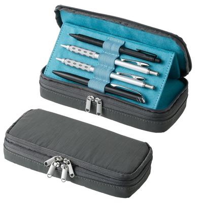 Plus Pen Case Pouch FABFAB Double Compartment Type Gray X Turquoise FL-243CA 98-940
