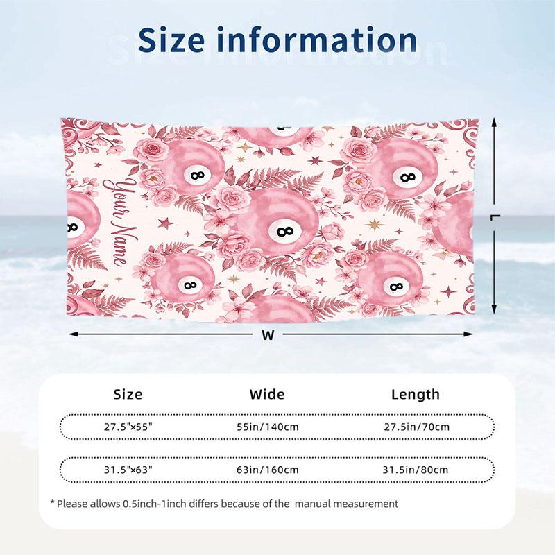 Pink Daisy Floral Card Theme Quick Dry Beach Towel Custom Name Text Print Large Sand Resistant Towel Beach Vacation