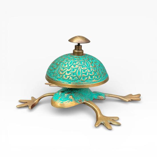 Brass Frog Desk Bell with Verdigris Green Patina Counter Bell Reception Bell Table Top Office Bell Birthday Anniversary Christmas Gift