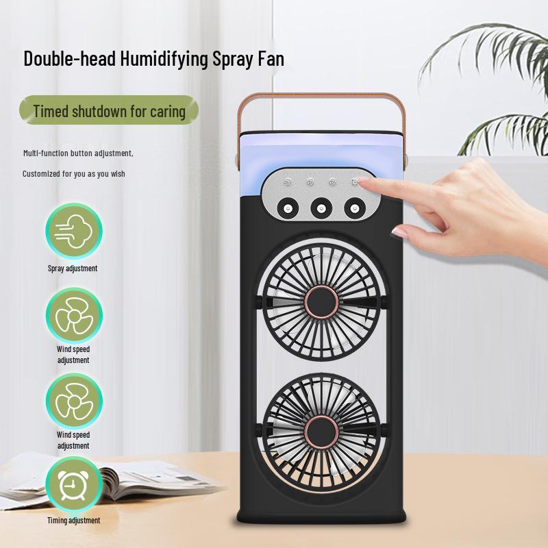 Dual-Head Desktop Fan: Powerful, Silent Cooling for Home & Office SL617 Dual-Head Mist Fan (3-hole mist)