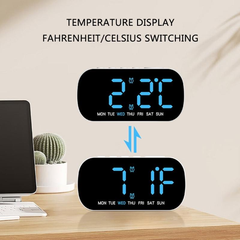 Digitaler Wecker Temperatur Datums- und Wochenanzeige Tischuhr Elektronischer LED-Wecker Helligkeit Dimmbar