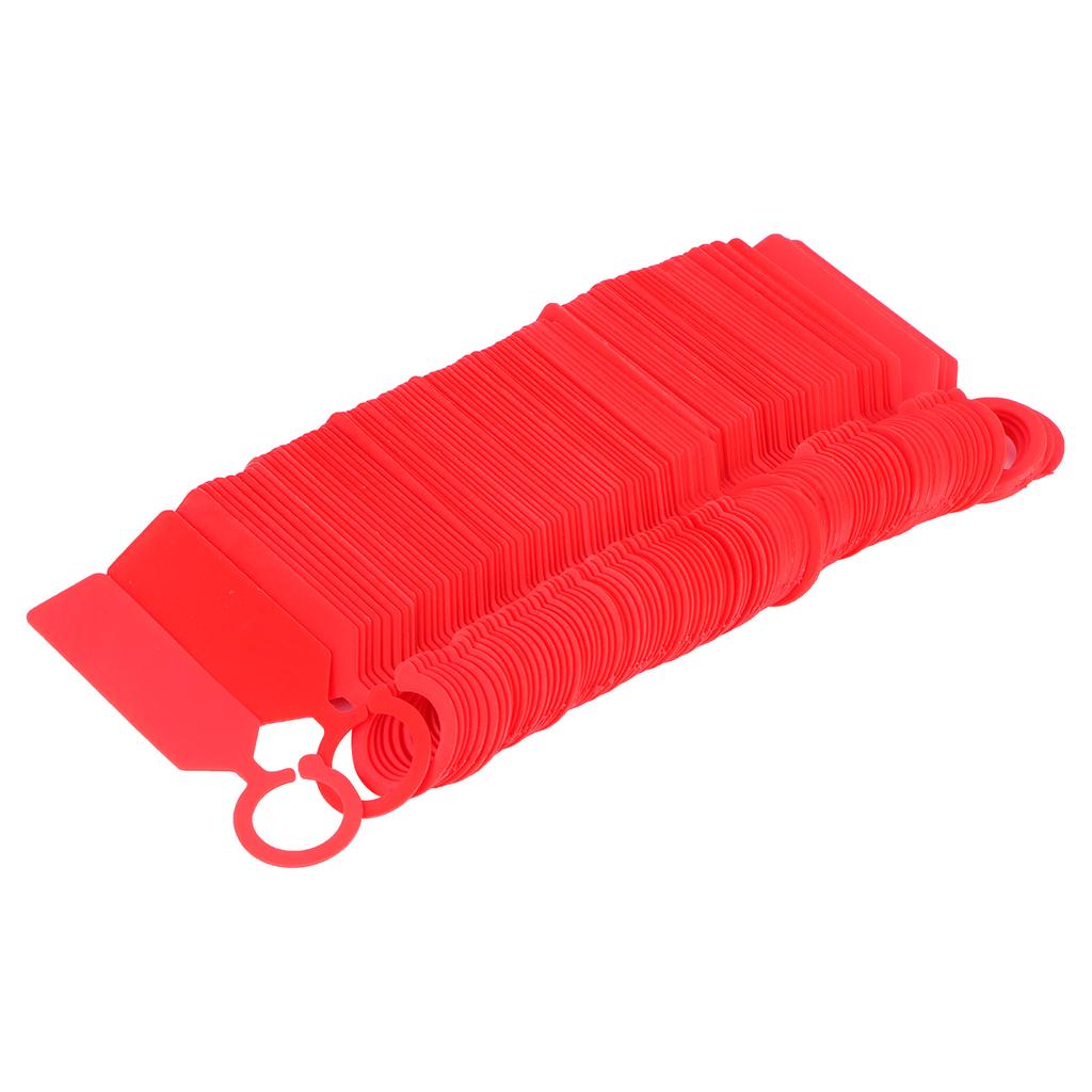 100 ks visaček na rostliny, stromy, závěsné květinové štítky, cedule, zahradnické příslušenství 11x2,4 cm, červené