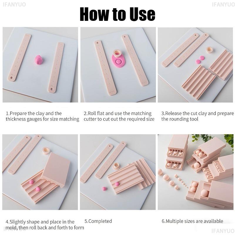4-20mm Soft Ceramic Round Ball Rolling Mold Kit with Measuring Thickness Ruler Handmade DIY Jewelry Earring Polymer Clay Mould