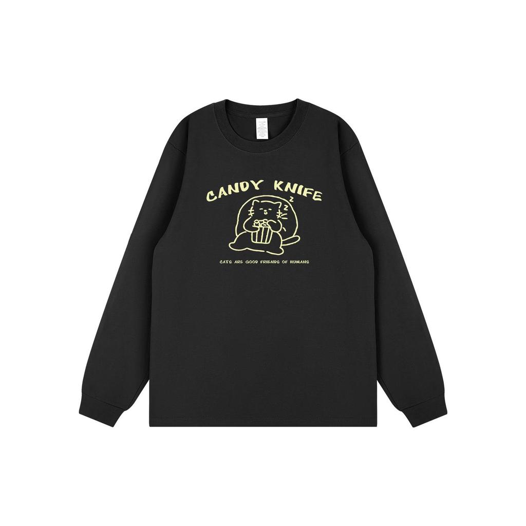 Trendy Korean Cartoon Print Long Sleeve T-Shirt - Pure Cotton, Loose Fit