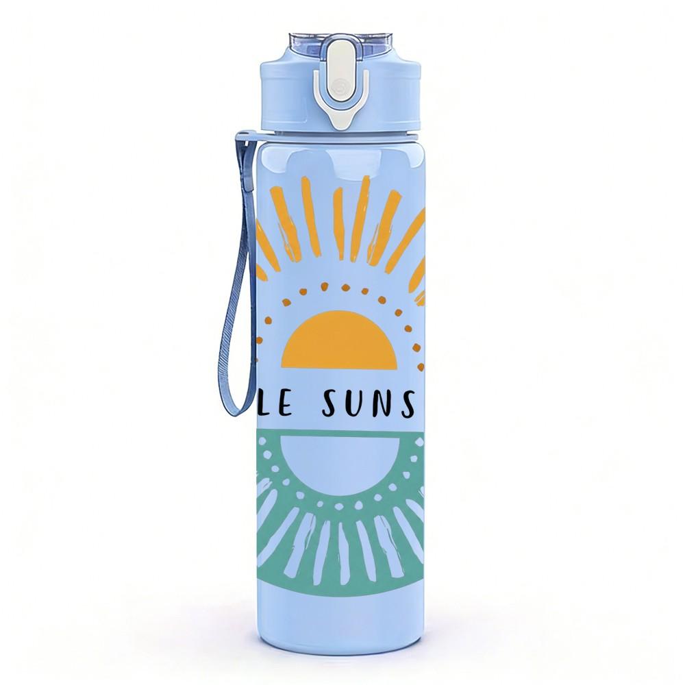 1PC Retro Sun Badge Art 750ml Color Plastic Sports Water Bottle Leakproof Flip Straw Lid Suitable for Sports Office Home Use