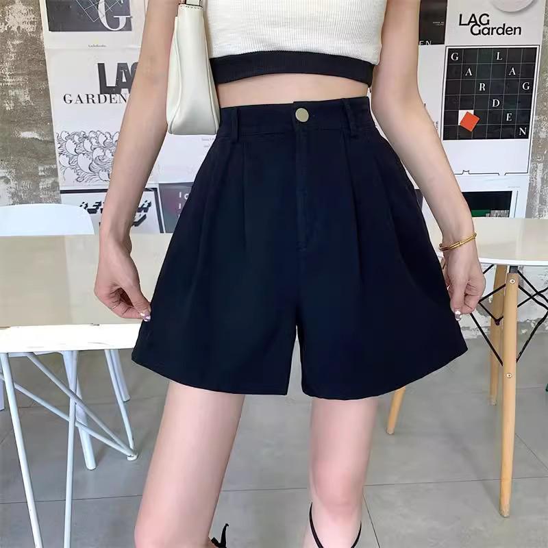 

Women s 2024 Summer High-Waist Slimming Black Casual A-Line Shorts: Trendy, Loose-Fit, Wide-Leg Design. 4XL чорний