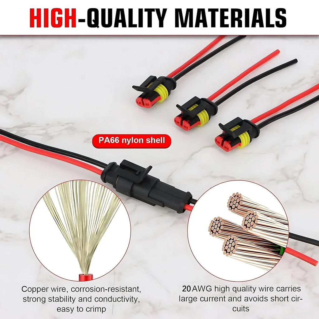 Waterproof 2 Pin Wire Connectors - Automotive Connector Kit for Car, Truck, Motorcycle, Marine Boat, Quick Connect Replacement