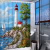 1pc Ocean Landscape Lighthouse Shower Curtain Polyester Fabric Bathroom Decor Beach Scene Sailboat and Seagulls Design Bath Tu
