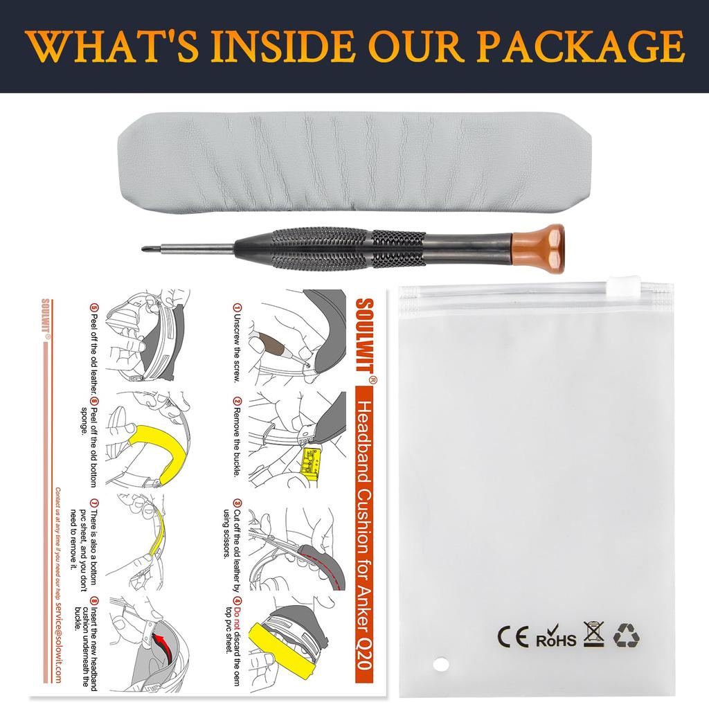 SOULWIT Headband Replacement Pad Kit for Anker Soundcore Life Compatible with Life 2 Headset Top Cushion Cover Compatible Headstrap Repair Easy DIY