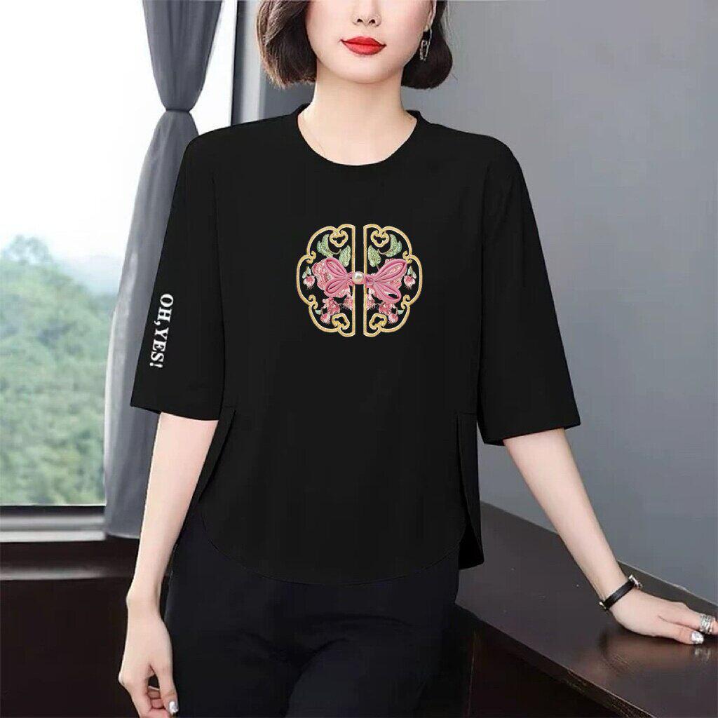 

Popular Brand Maternity Seven-Sleeve Slimming Print T-shirt for Women - Versatile, Flattering, Age-Reducing, Middle-Aged Top Large