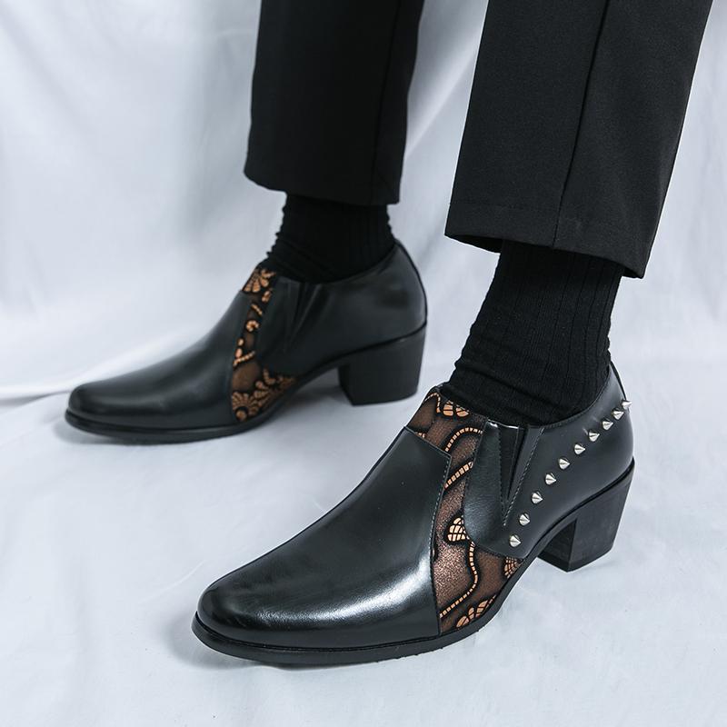 Fashion Leather Classic Comfortable Business Shoes Men's Chunky Heel Loafers Anti-Slip Sole Wedding Party Formal Shoes Men Wedding Shoes