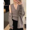 Autumn and winter new lace edge knitted cardigan vest two-piece set women's fashion age-reducing sweater with trendy outside