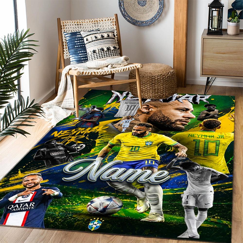 Messi Neymar Brazil Football Star Customize Your Name Carpet Suitable For Foyer Hallway Game Room Decorate Room Antislip Rug Decorate Offices