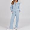 Damen Zweiteilige Outfits Herbst Casual Halber Reißverschluss Trainingsanzug Lounge Set Langarm Pullover Oberteil Und Weitbeinige Hose Trainingsanzug Sets