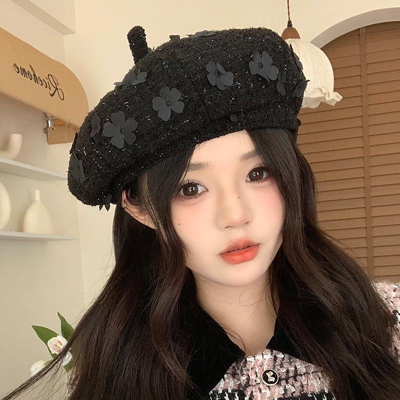 Korean New Small Fragrance Style Flower Beret Fashionable and Versatile Octagonal Hat for Women Autumn and Winter Outdoor Casual Painter Hat