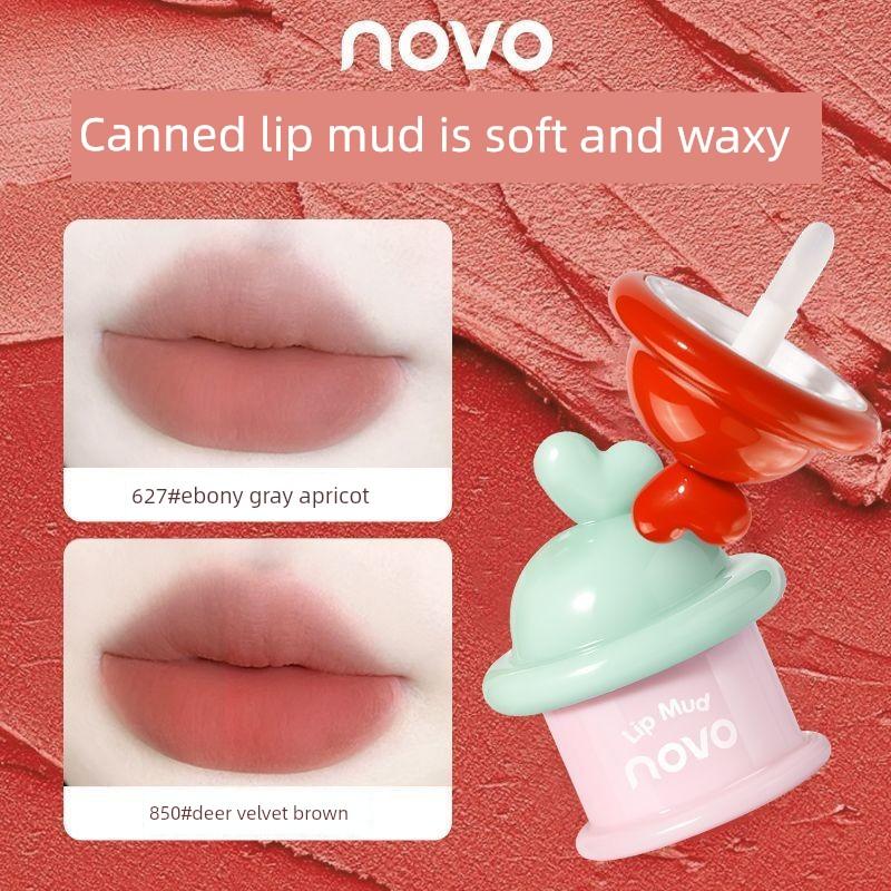 Novo Canned Lip Mud Velvet Matte Low-Saturation Natural Nude Lipstick for Women, Non-Stick and Non-Fading