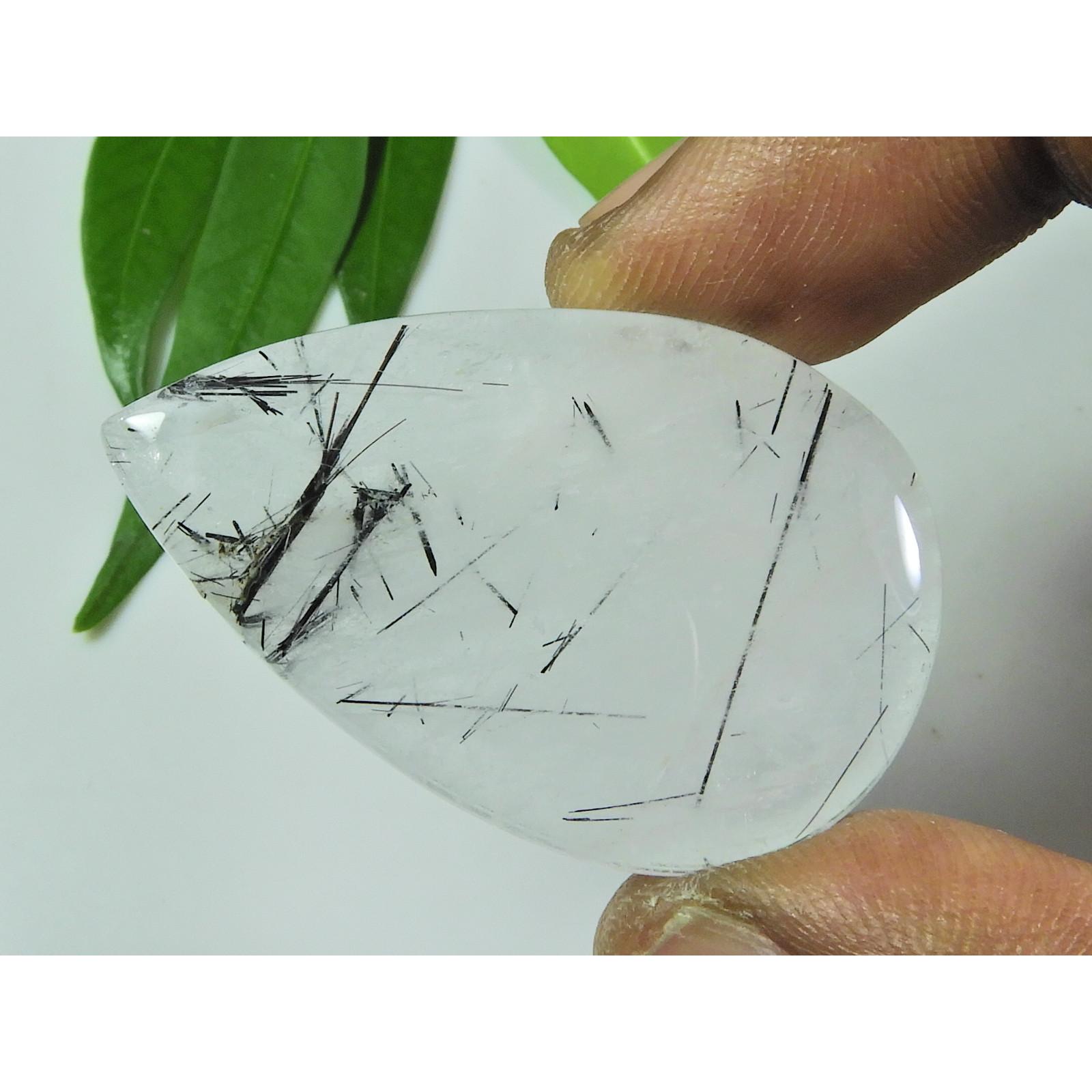 

Natural Black Neddle Rutile Quartz Pear Cabochon Loose Gemstone 25X39X04 MM SK-523