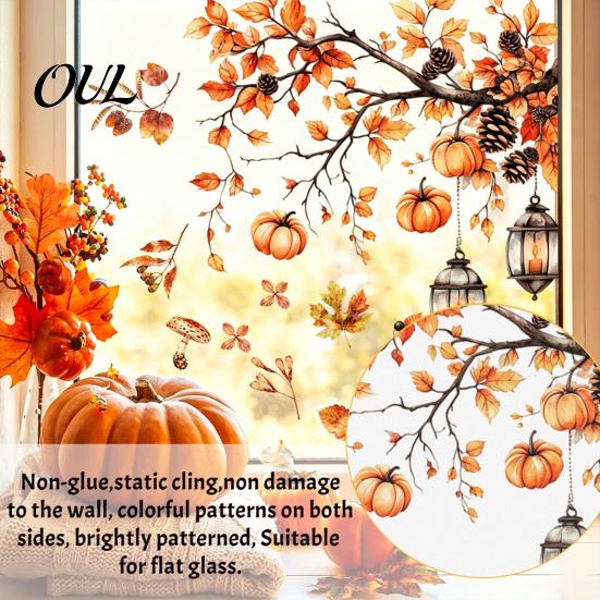 Static Window Decals of Forest Animals Autumn Sticker with Cute & Maple Leaves, Removable Harvest Pastoral Theme Art Festival Clings, Waterproof