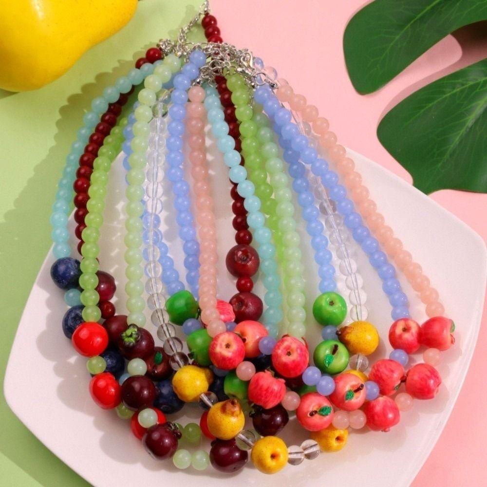 Vintage Colorful Choker Stackable Retro Necklace Simple Fruit Bead Necklace Gift