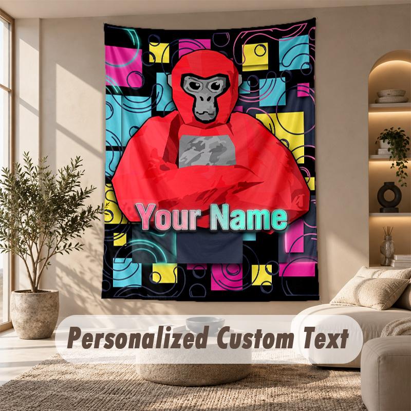 Gorilla Tag cartoon Tapestry, Personalized Custom Text, Wall Hanging Tapestry For Living Room Home Wall Decor