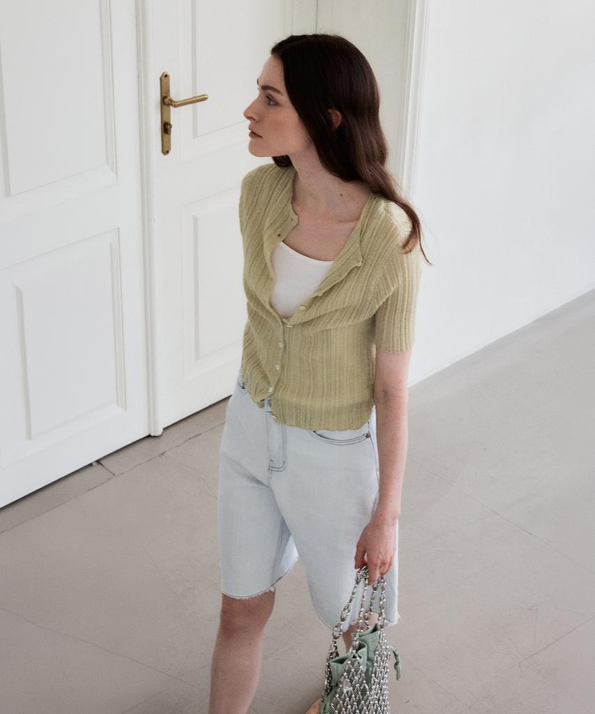 THEELO Wholegarment Relief Ribbed Cardigan (Olive)