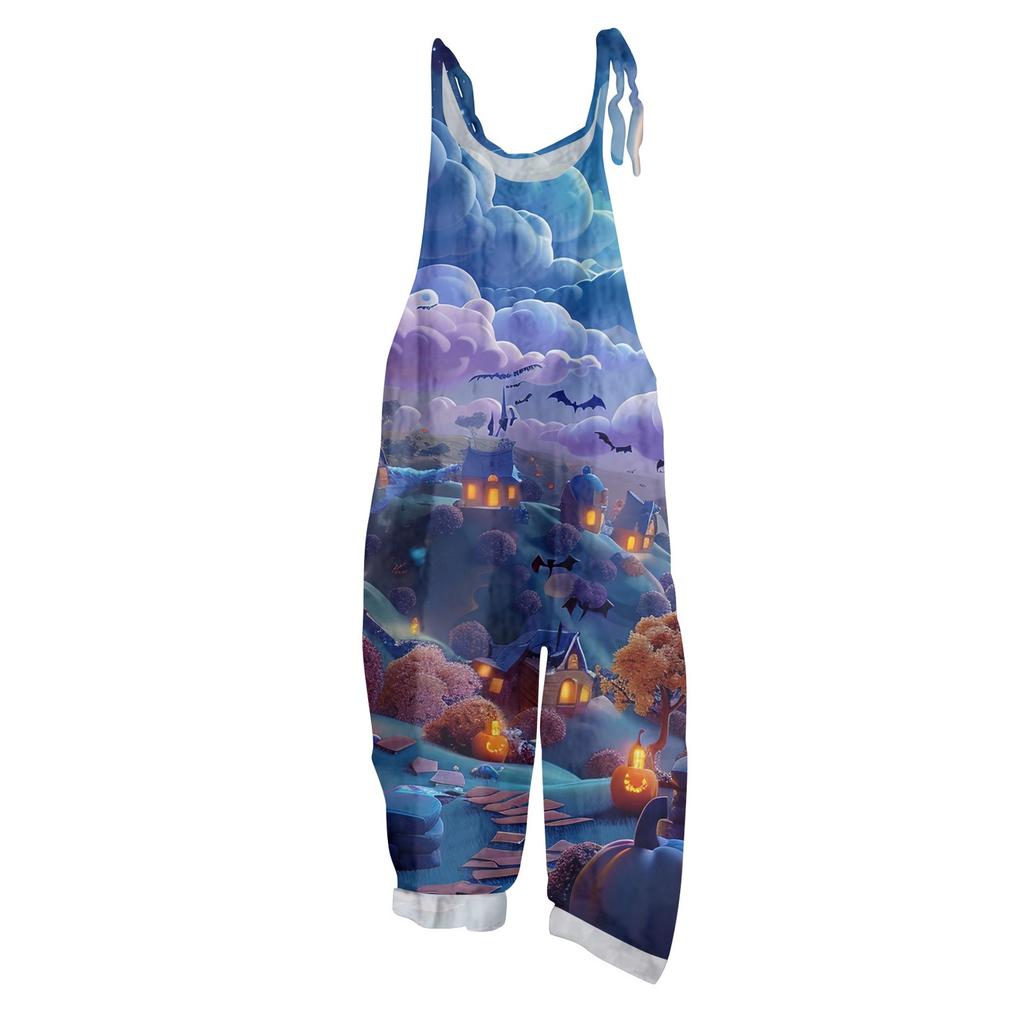 Women's Jumpsuit  Print Casual Loose Vintage Shoulder Strap Cotton Linen