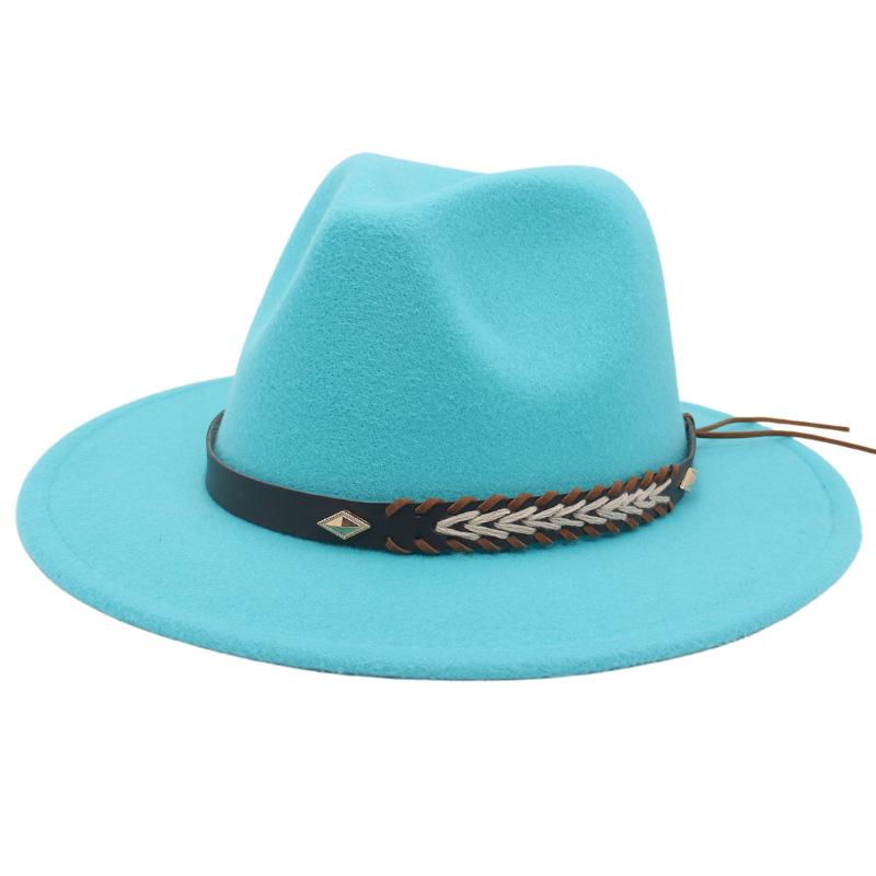 Cross-Border New Woolen Jazz Hat With Felt Hat Large Brim Fashion Top Hat Couple British Gentleman And Lady Hat