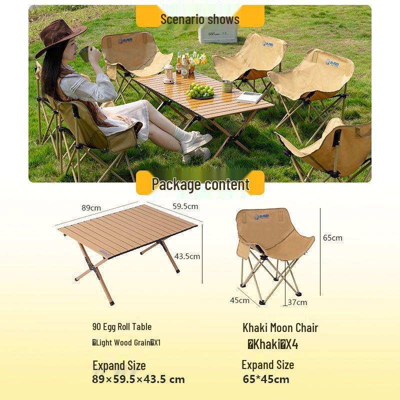 Tragbares faltbares Campingtisch- und Mondstuhlsset mit aufrollbarem Tisch