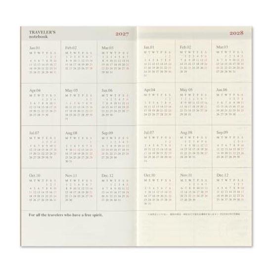 Travelers Notebook Planner Refill 2027 A5 Slim Monthly (Starts December 2026)