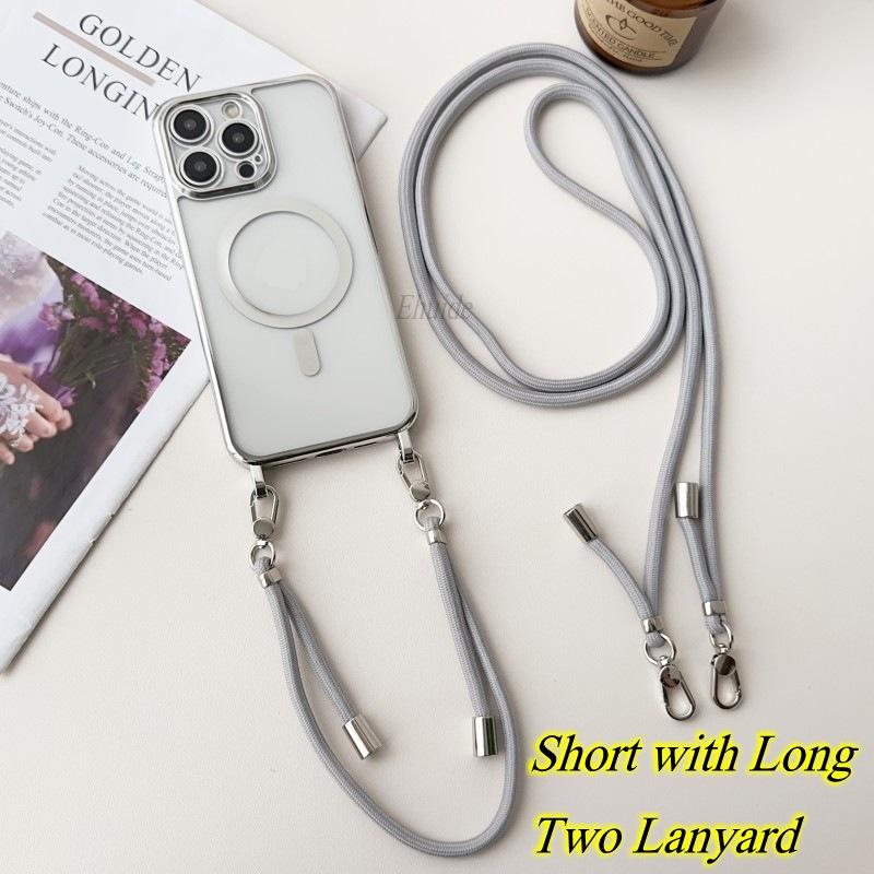

Plating Magnetic Strap Case For iPhone 15 13 12 11 14 16 Pro Max Plus Crossbody Short Long Two Lanyard Necklace Rope Clear Cover For iPhone 15&Case & Strap