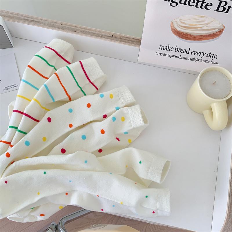 Farbe Punkte Reine Baumwolle Socken Damen Mittelhohe Socken Tide Mädchen Japanische Weiße Strümpfe