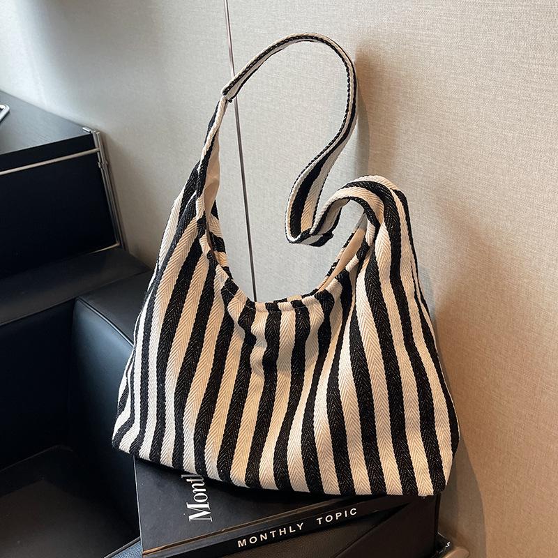 Striped Handbag Shoulder Large Capacity Casual Bag New Women's Bag Tote Bucket Bag Large Capacity Canvas Tote Bag