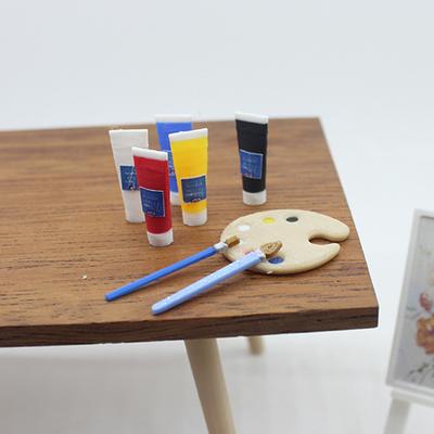 1/12 Puppenhaus Mini Pigmenttube Pinsel Palette Modell Puppenhaus Zeichenzimmer Kunstbedarf Dekoration Puppenhauszubehör