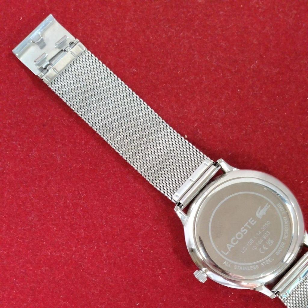 Used no430 LACOSTE Lacoste watch black dial mesh belt date display