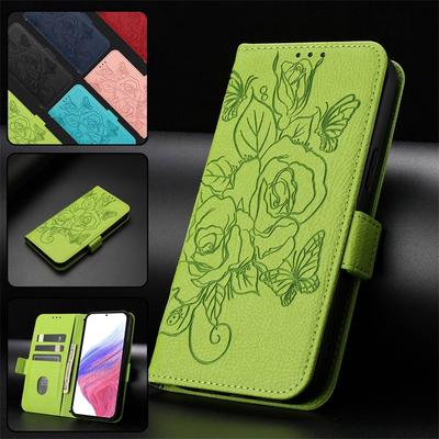 Flip Case for Samsung Galaxy S24 FE S25 Edge Ultra Plus + PU Leather Embossed Pocket Card Slots Stand Protective Cover Casing
