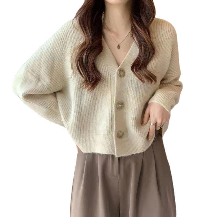 Women's V-Neck Knitted Cardigan - Casual Korean Style with Long Sleeves, 2023 Trendy Fashion for Students